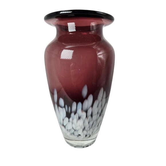 Vintage Amethyst and White Abstract Hand Blown Glass Vase Excellent Condition - Picture 1 of 10